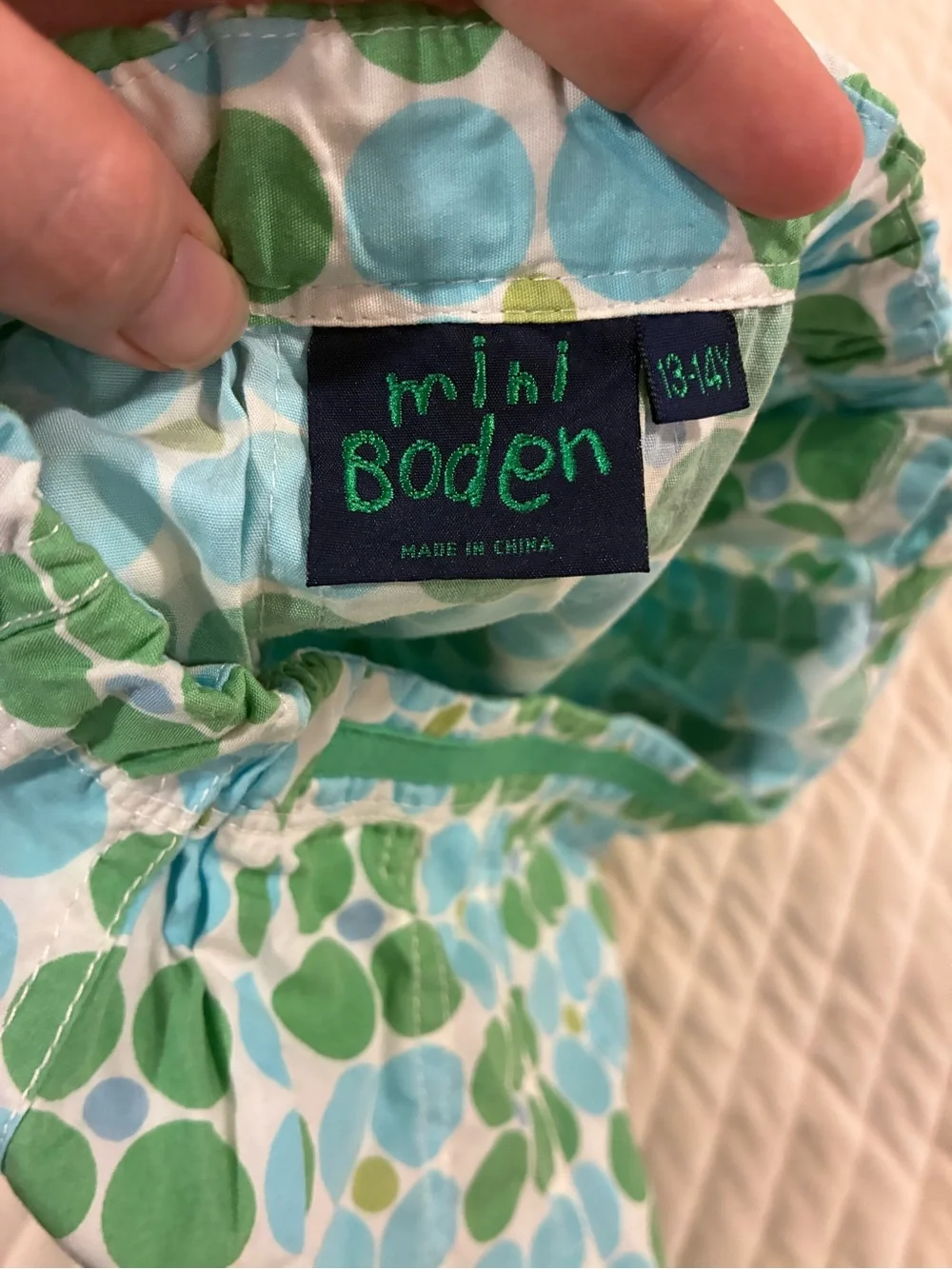 Mini Boden Green and Light Blue Polka Dot Pleated Skirt